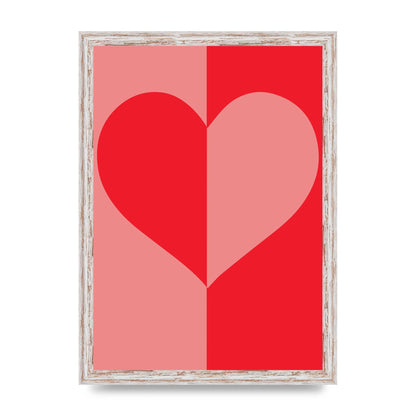Split Heart Pink Red Art For The Home - A3 framed
