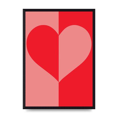Split Heart Pink Red Art For The Home - A3 framed