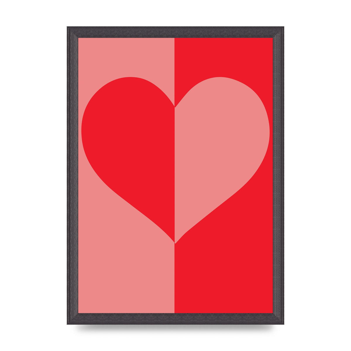 Split Heart Pink Red Art For The Home - A3 framed