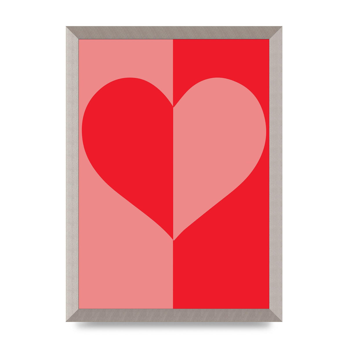 Split Heart Pink Red Art For The Home - A3 framed