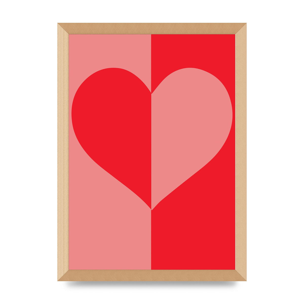 Split Heart Pink Red Art For The Home - A3 framed