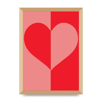 Split Heart Pink Red Art For The Home - A3 framed