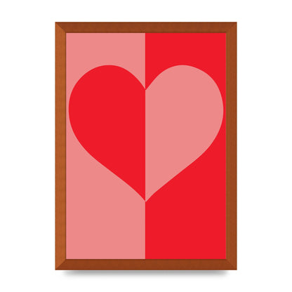 Split Heart Pink Red Art For The Home - A3 framed