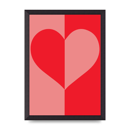 Split Heart Pink Red Art For The Home - A3 framed