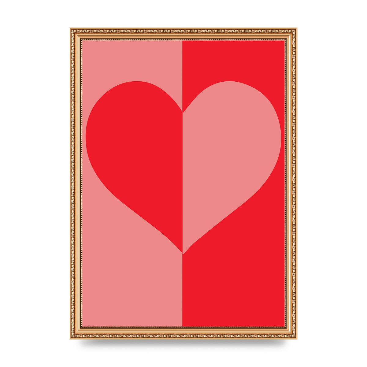 Split Heart Pink Red Art For The Home - A3 framed