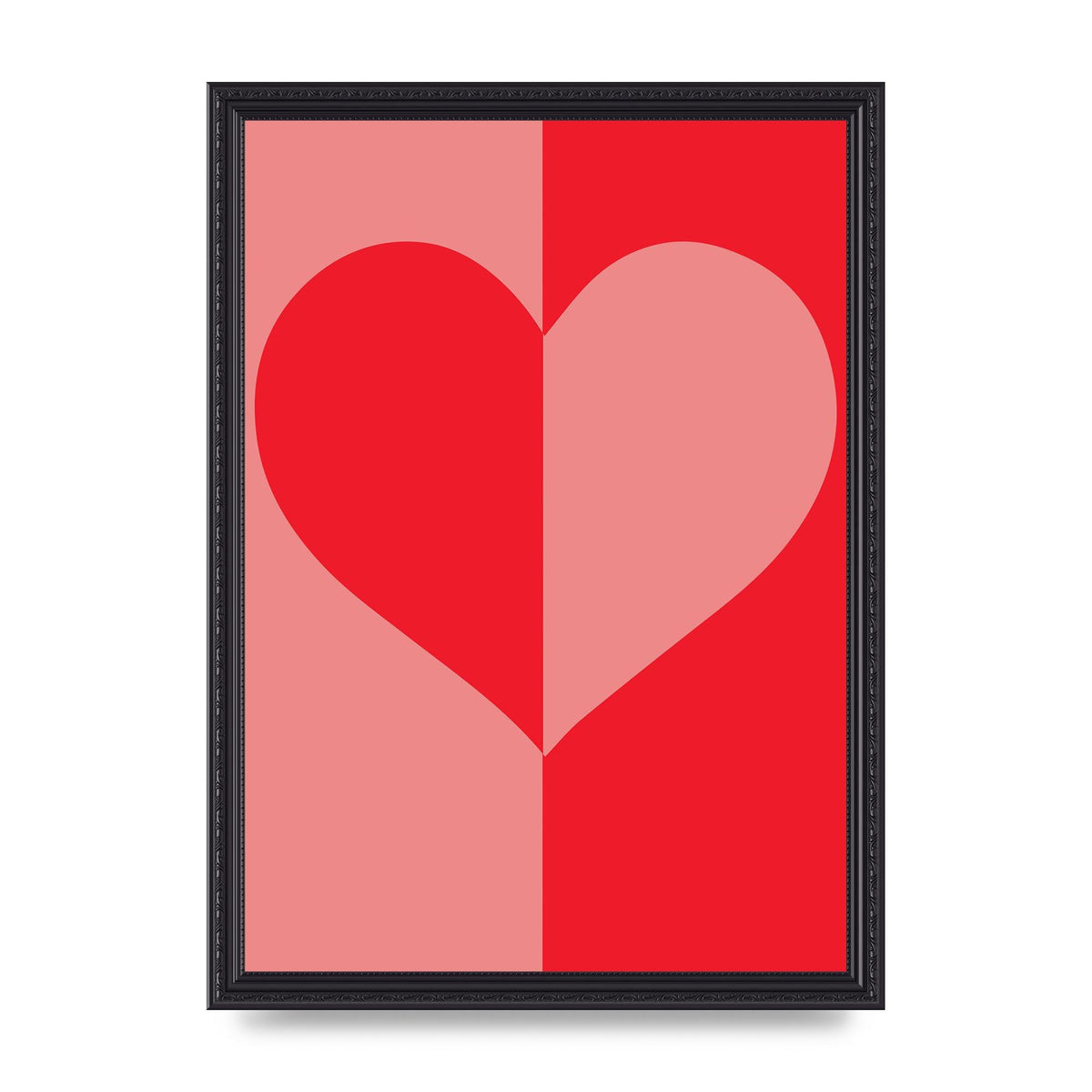 Split Heart Pink Red Art For The Home - A3 framed