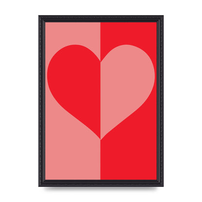Split Heart Pink Red Art For The Home - A3 framed