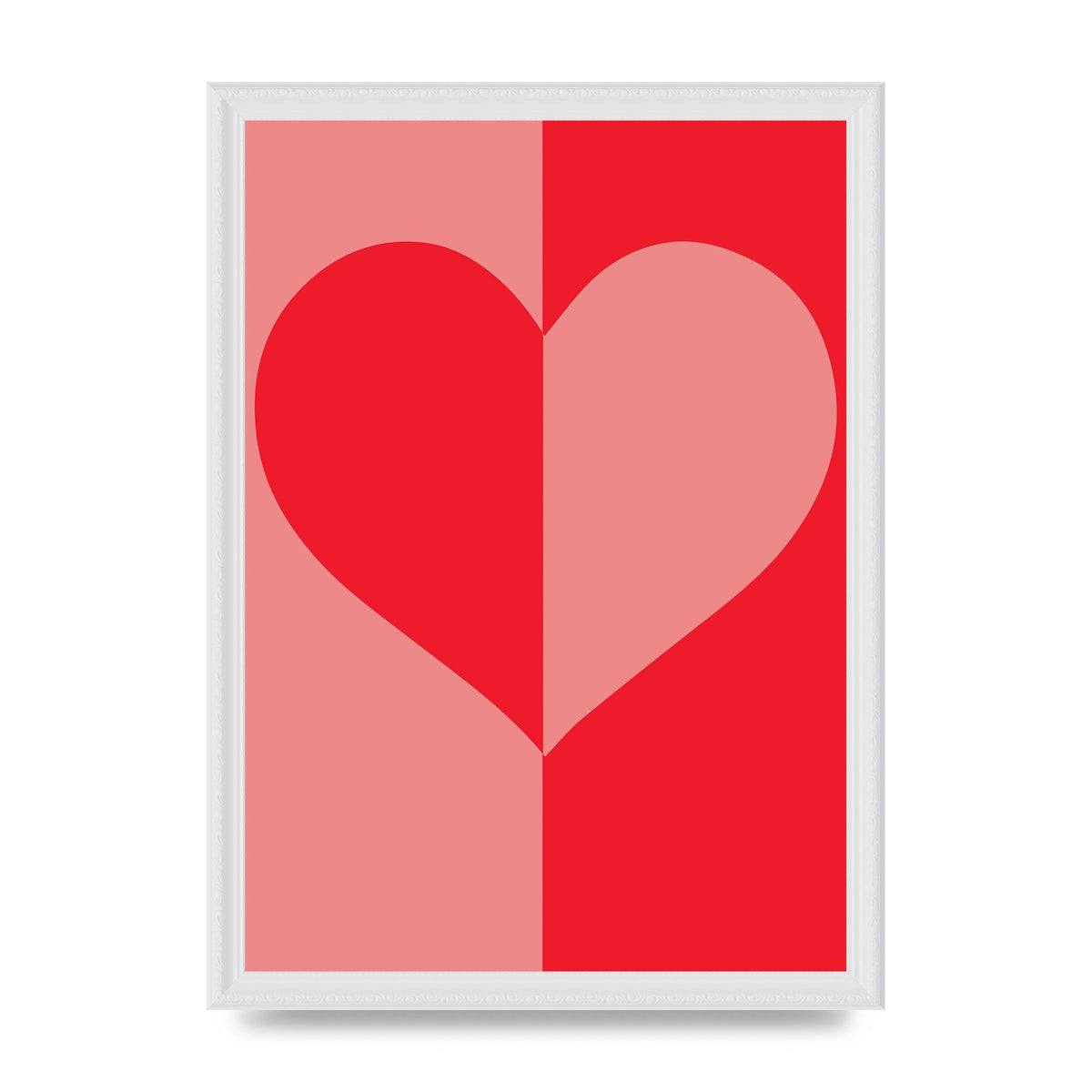 Split Heart Pink Red Art For The Home - A3 framed