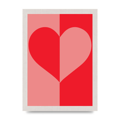 Split Heart Pink Red Art For The Home - A4 framed