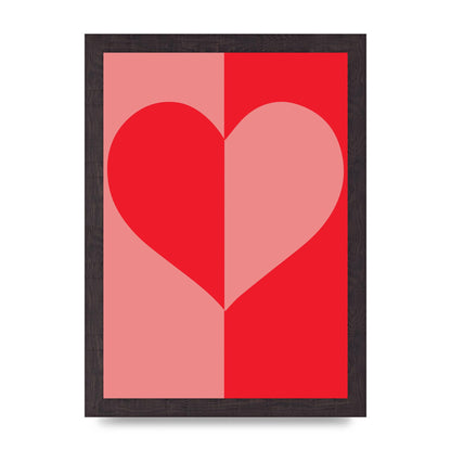 Split Heart Pink Red Art For The Home - A4 framed