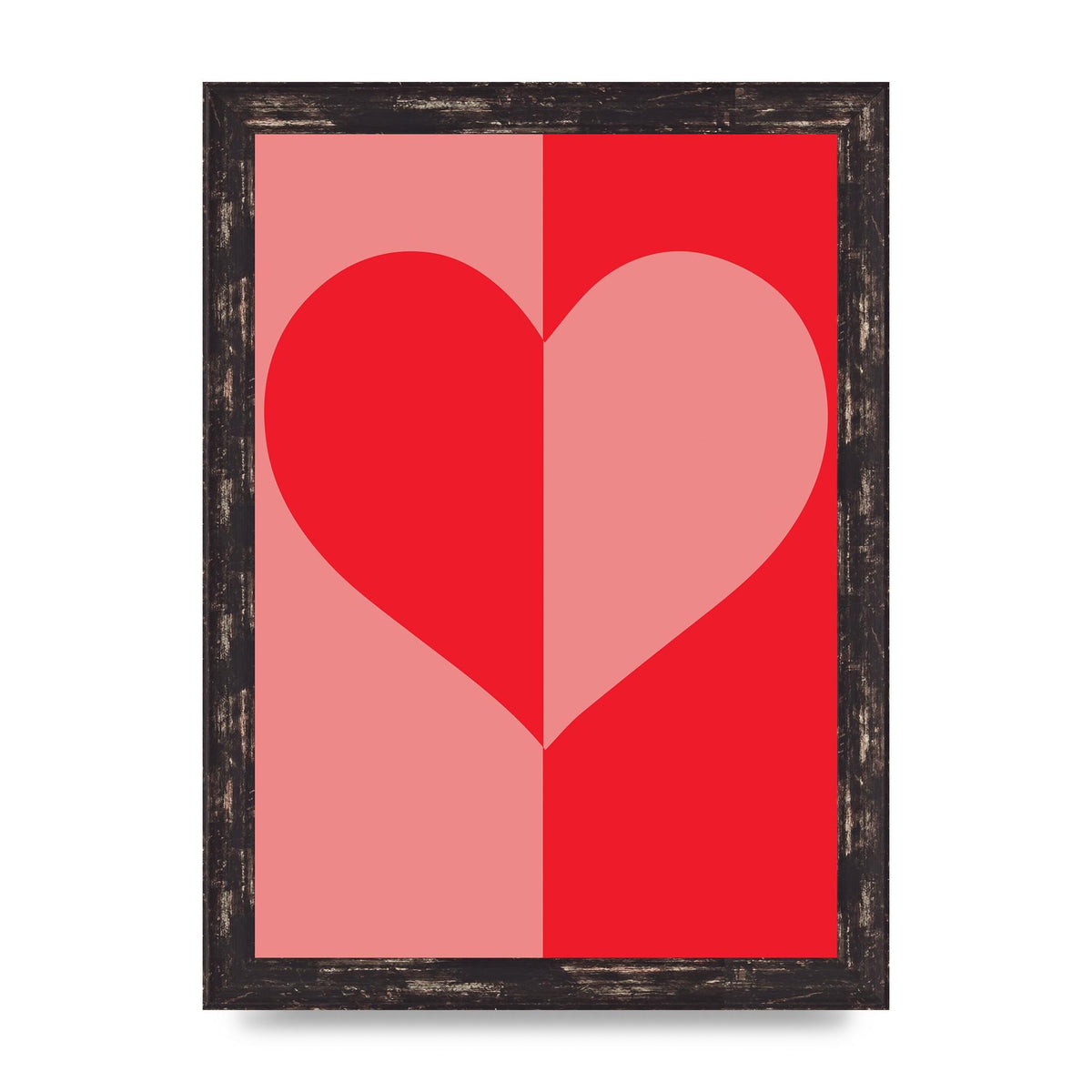 Split Heart Pink Red Art For The Home - A4 framed