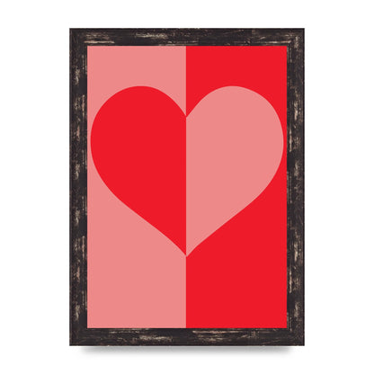 Split Heart Pink Red Art For The Home - A4 framed