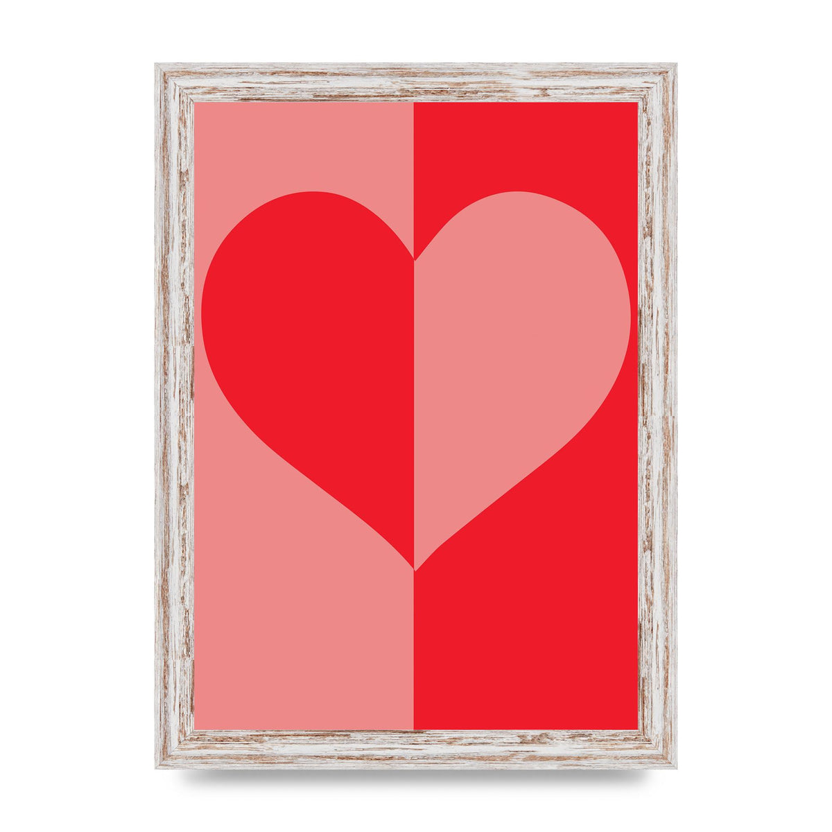 Split Heart Pink Red Art For The Home - A4 framed