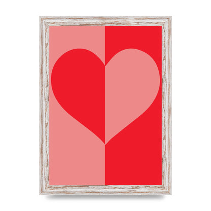 Split Heart Pink Red Art For The Home - A4 framed