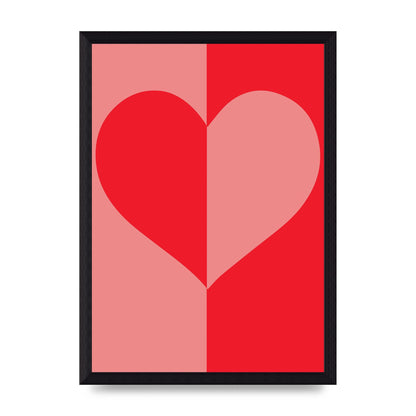 Split Heart Pink Red Art For The Home - A4 framed