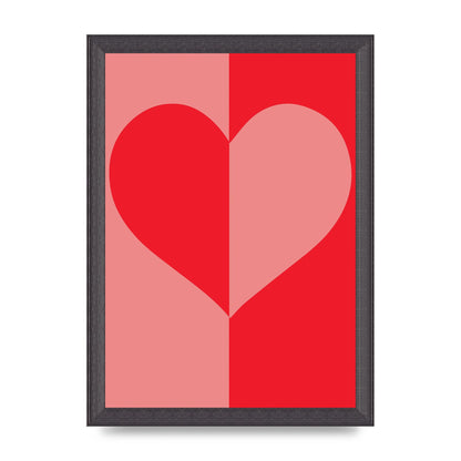 Split Heart Pink Red Art For The Home - A4 framed