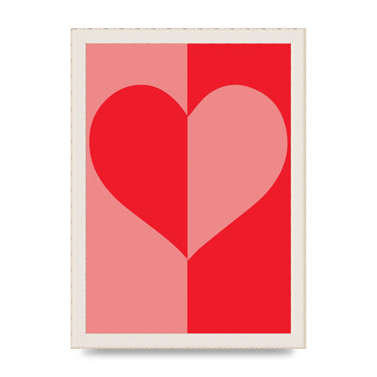 Split Heart Pink Red Art For The Home - A4 framed