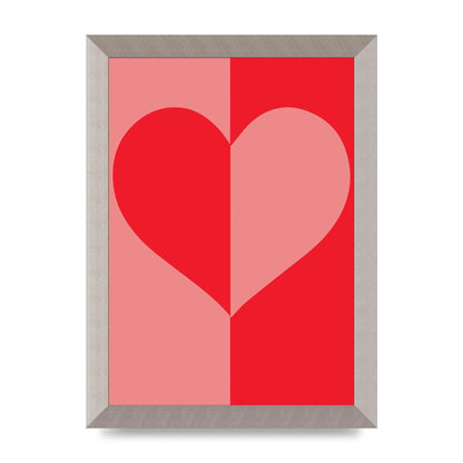 Split Heart Pink Red Art For The Home - A4 framed