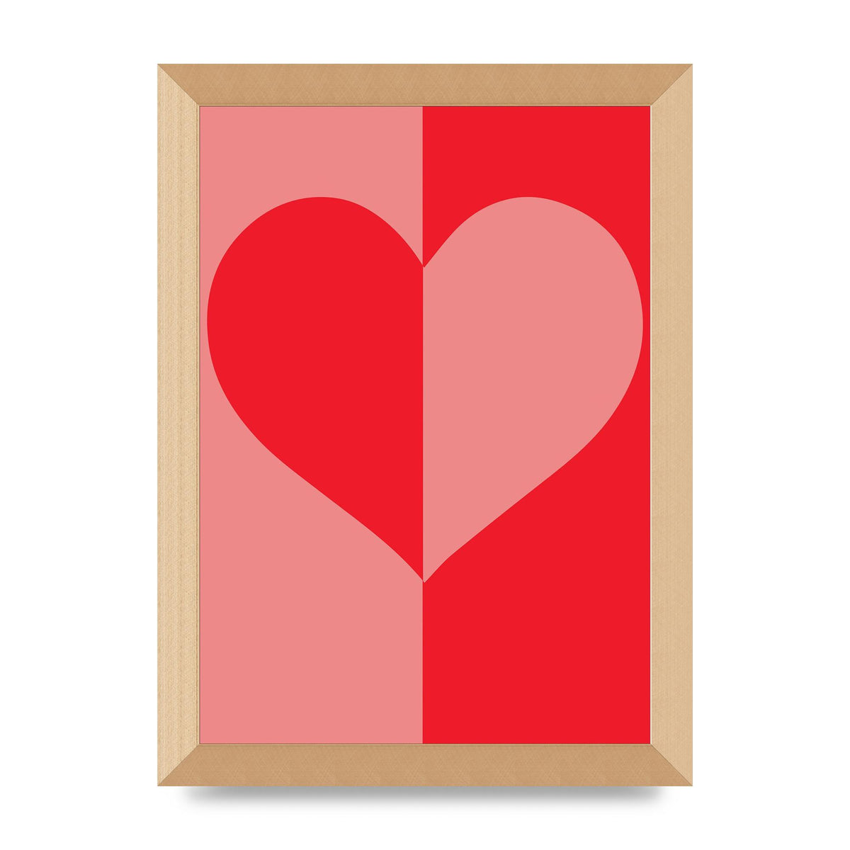 Split Heart Pink Red Art For The Home - A4 framed