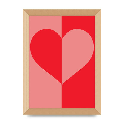 Split Heart Pink Red Art For The Home - A4 framed