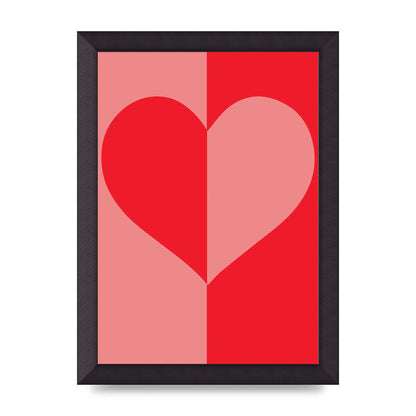 Split Heart Pink Red Art For The Home - A4 framed