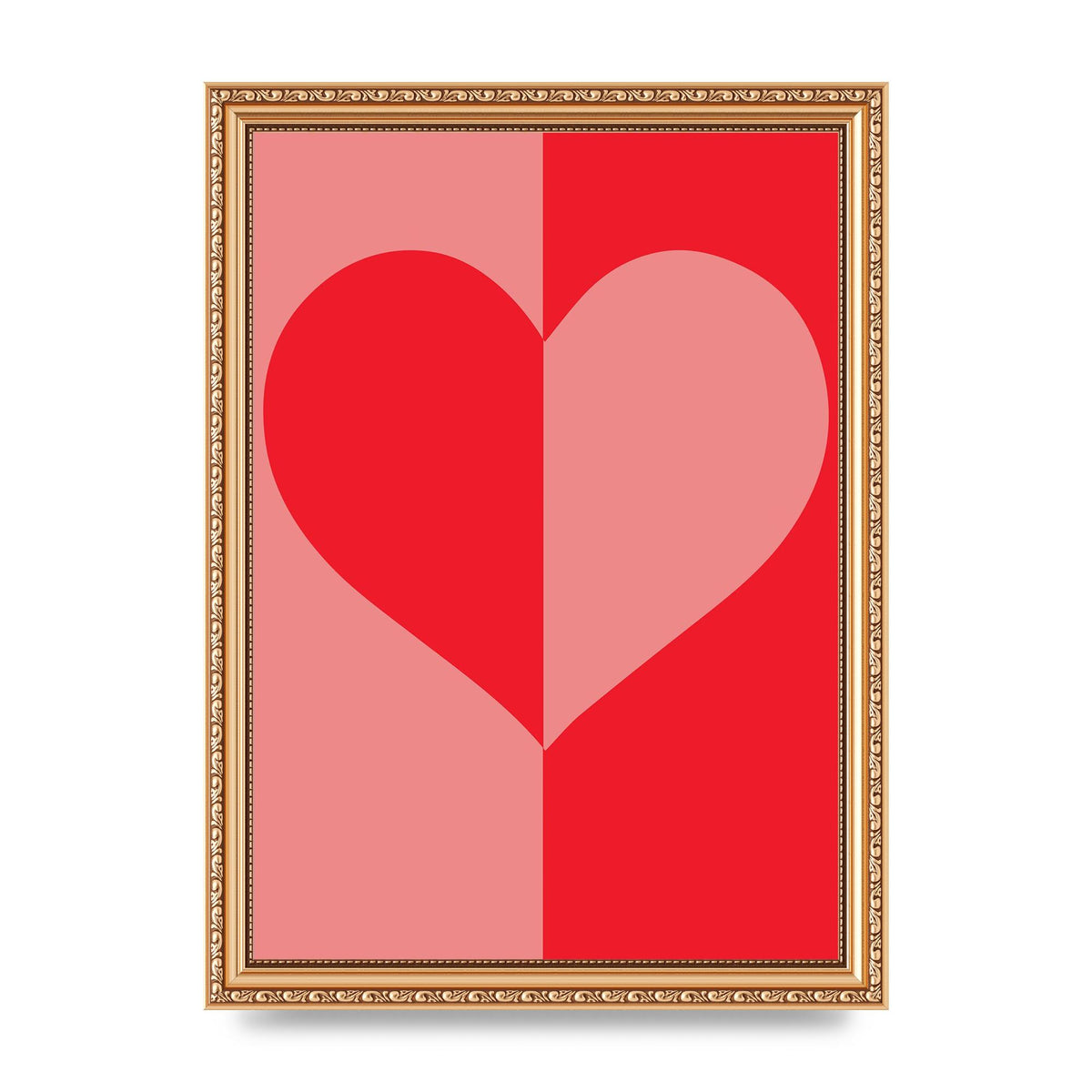Split Heart Pink Red Art For The Home - A4 framed