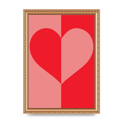 Split Heart Pink Red Art For The Home - A4 framed