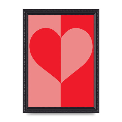 Split Heart Pink Red Art For The Home - A4 framed