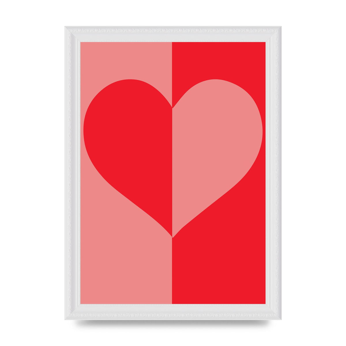 Split Heart Pink Red Art For The Home - A4 framed