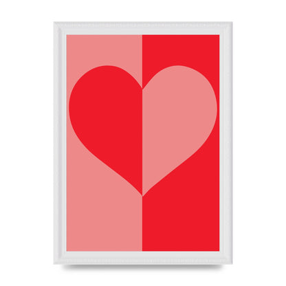 Split Heart Pink Red Art For The Home - A4 framed