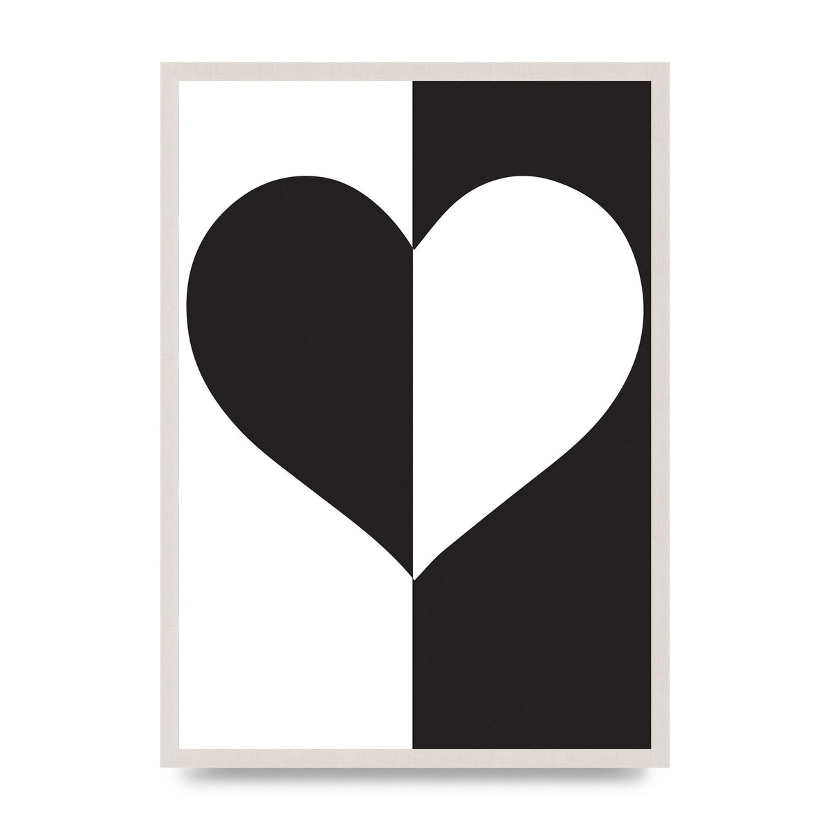 Split Heart Black White Printed Poster - A2 framed