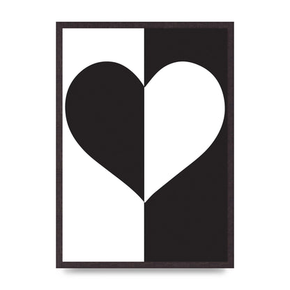 Split Heart Black White Printed Poster - A2 framed