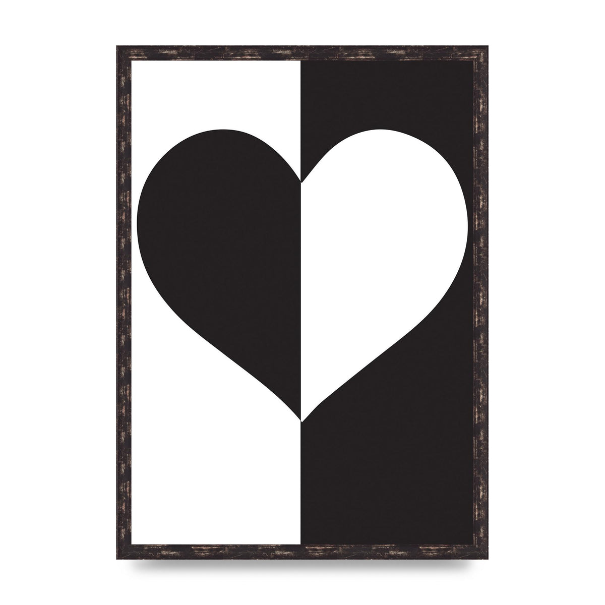 Split Heart Black White Printed Poster - A2 framed
