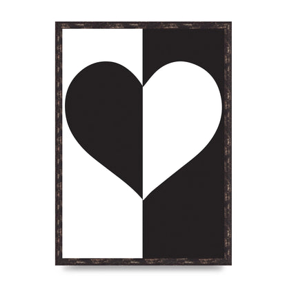 Split Heart Black White Printed Poster - A2 framed