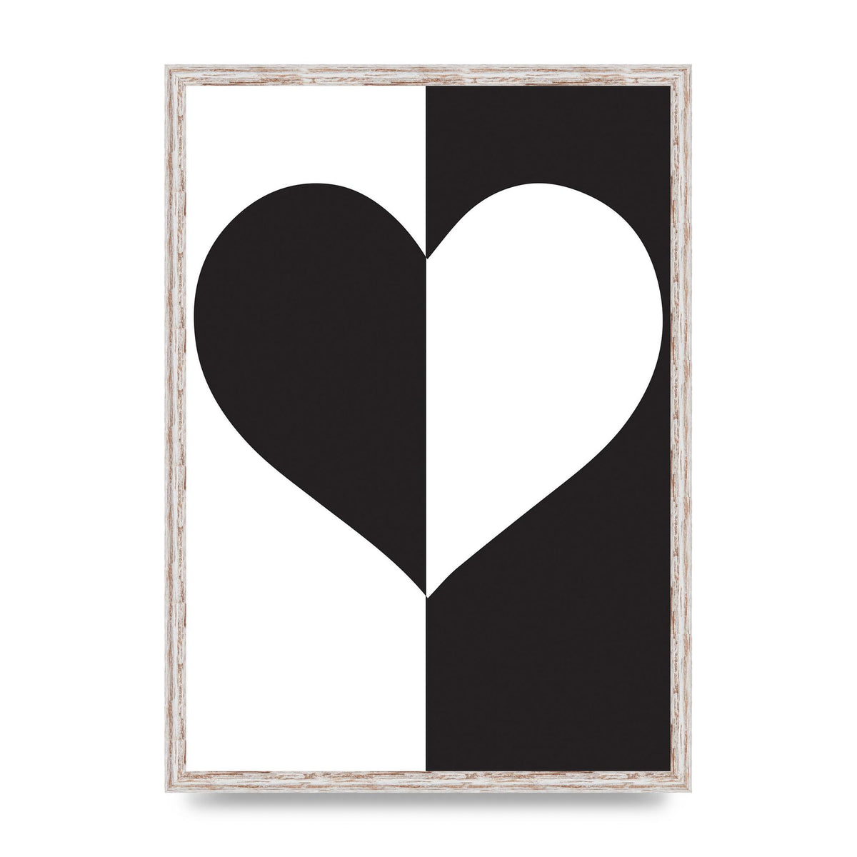 Split Heart Black White Printed Poster - A2 framed