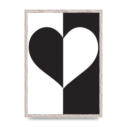 Split Heart Black White Printed Poster - A2 framed