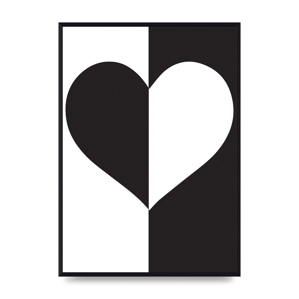 Split Heart Black White Printed Poster - A2 framed