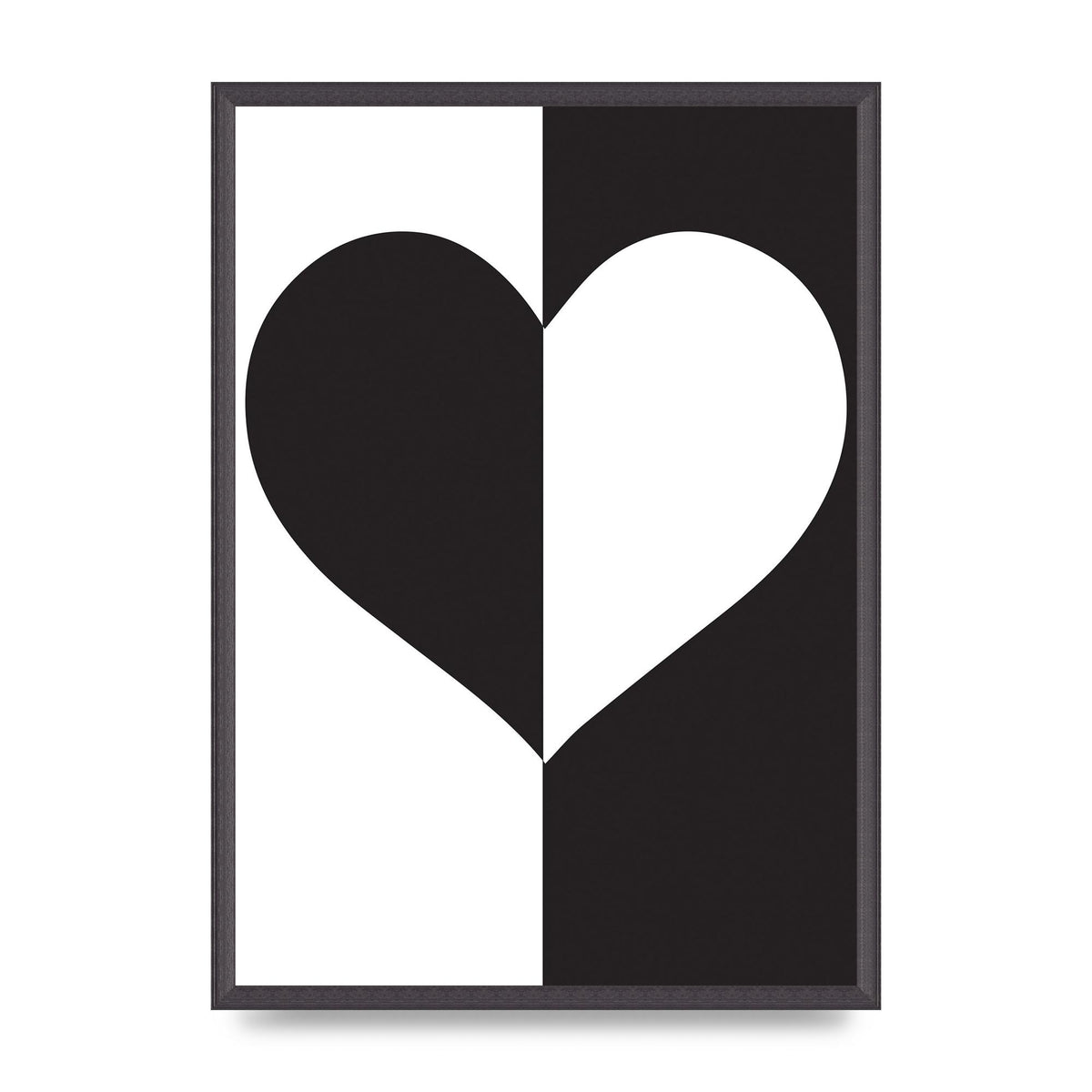 Split Heart Black White Printed Poster - A2 framed
