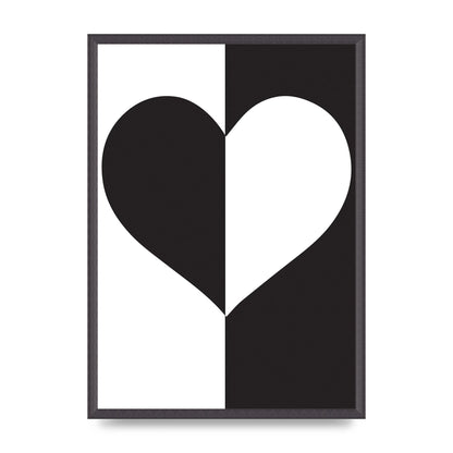 Split Heart Black White Printed Poster - A2 framed