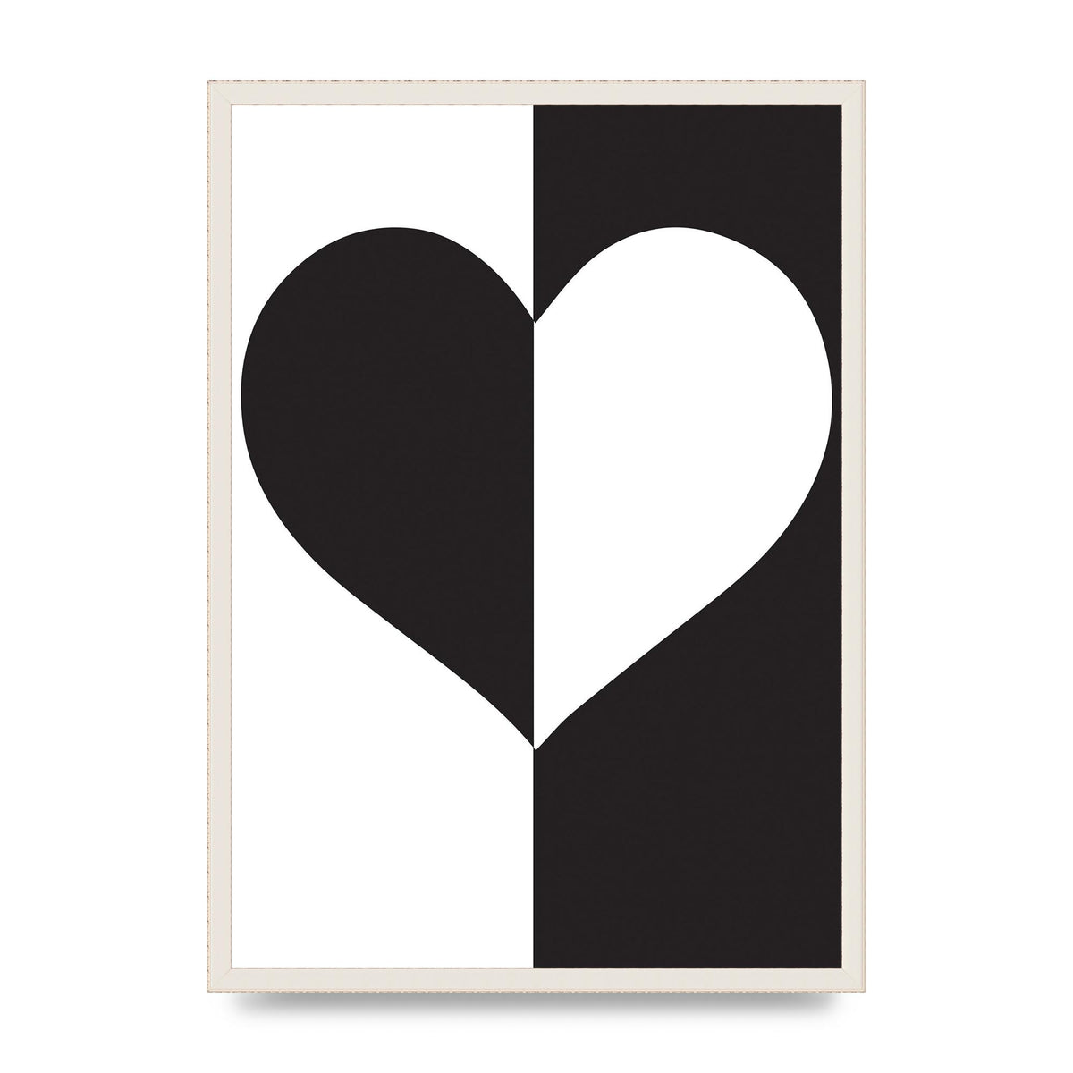 Split Heart Black White Printed Poster - A2 framed