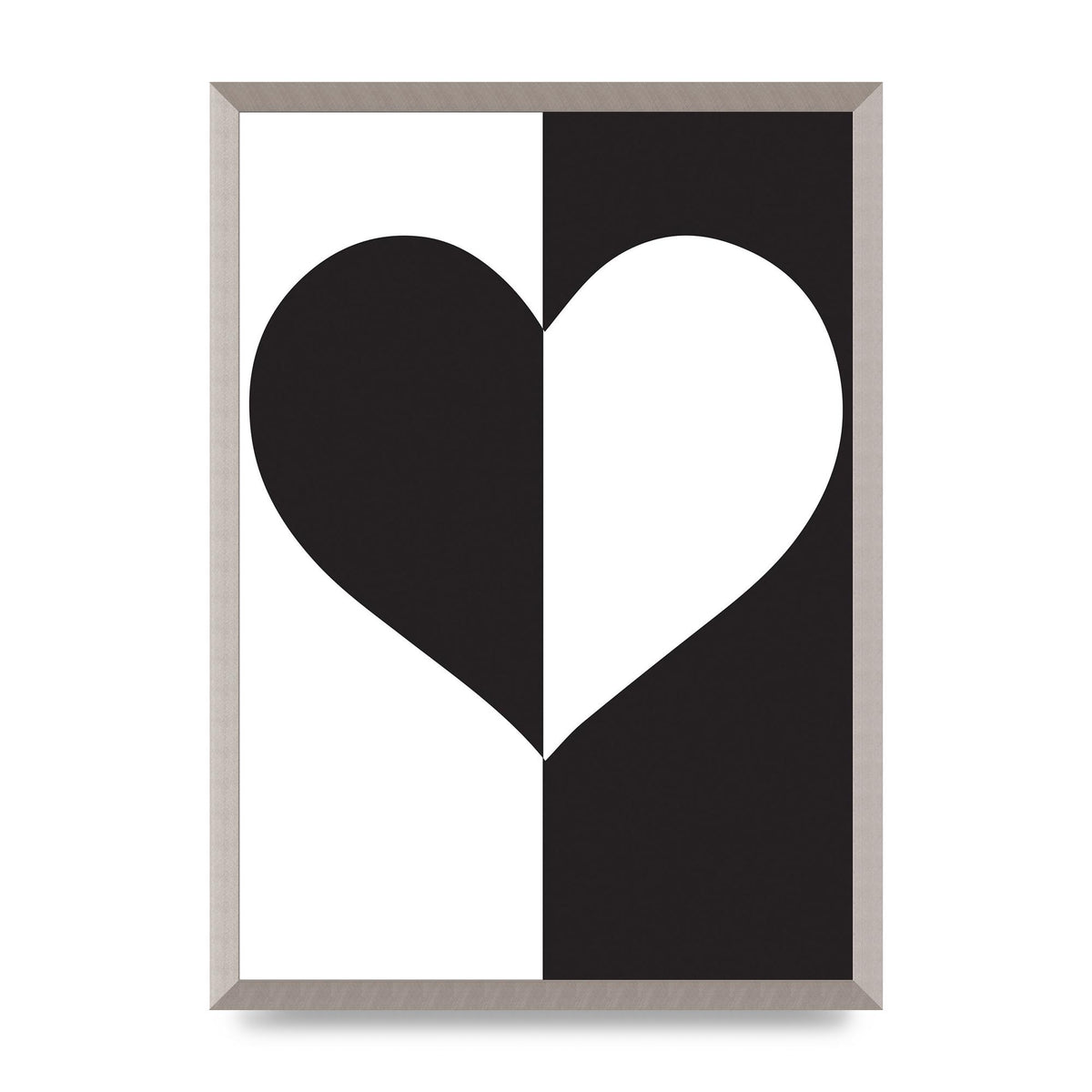 Split Heart Black White Printed Poster - A2 framed