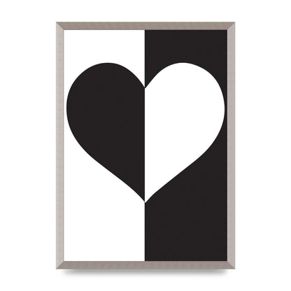 Split Heart Black White Printed Poster - A2 framed