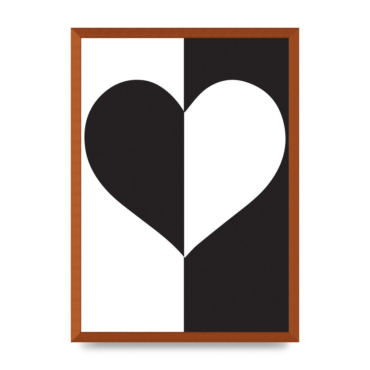 Split Heart Black White Printed Poster - A2 framed