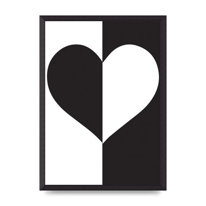 Split Heart Black White Printed Poster - A2 framed