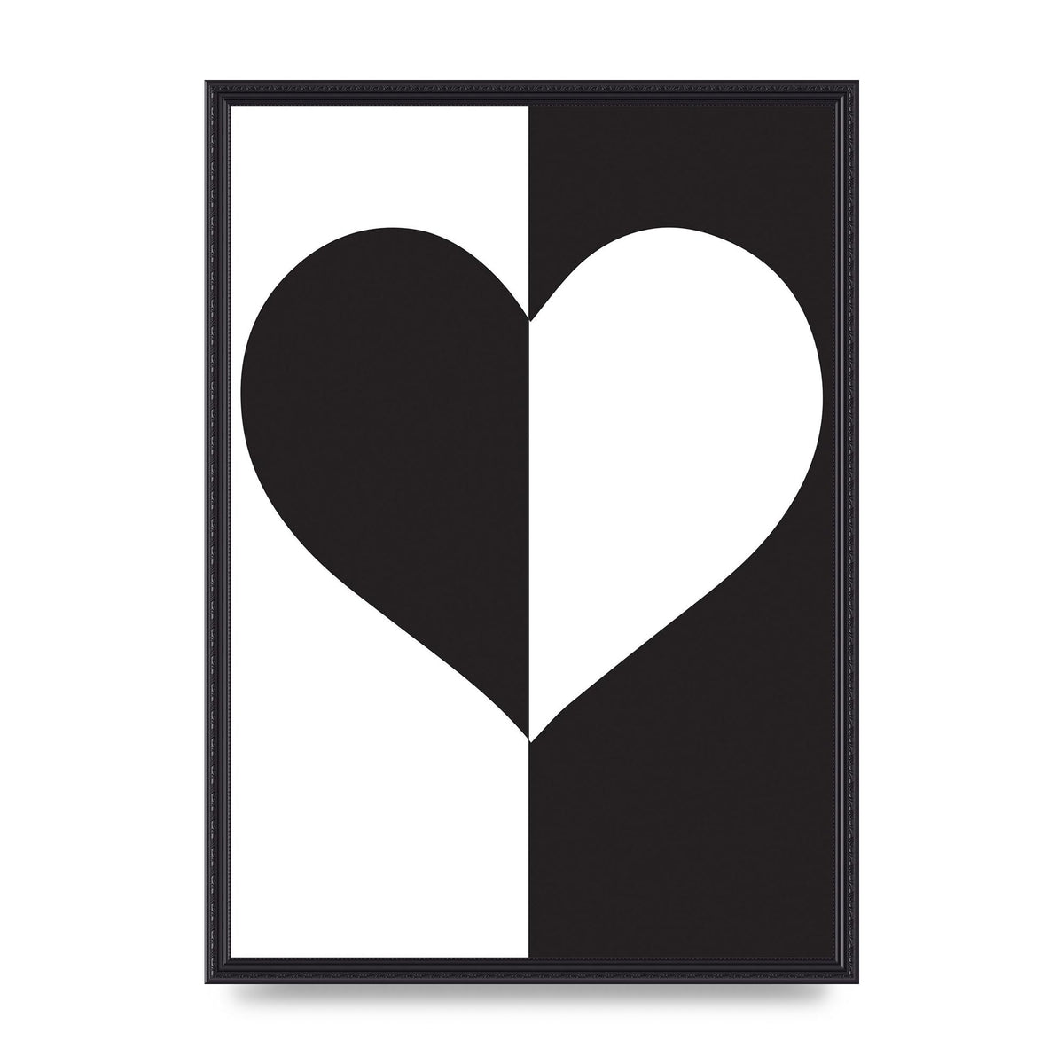 Split Heart Black White Printed Poster - A2 framed