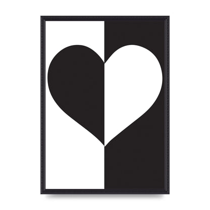 Split Heart Black White Printed Poster - A2 framed