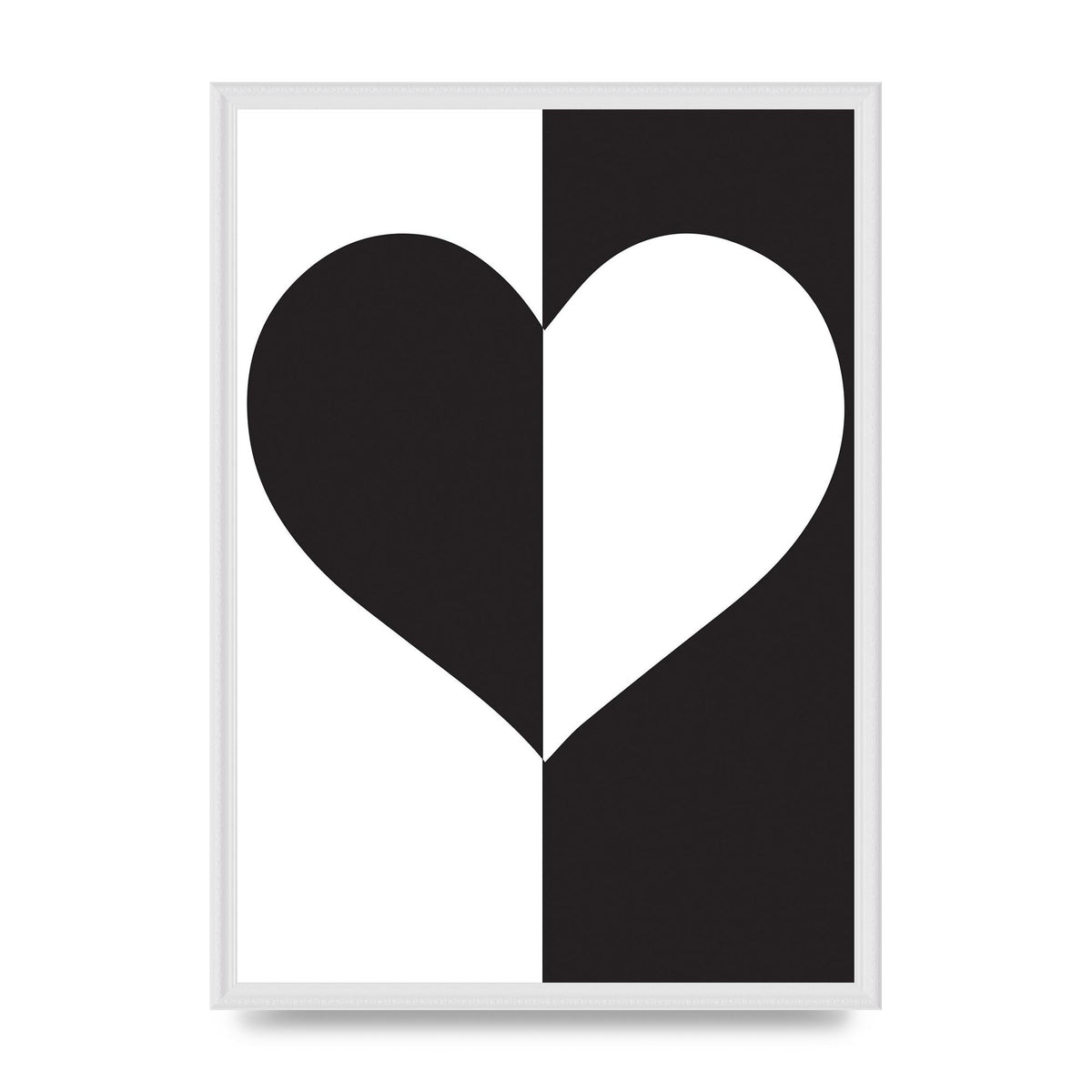 Split Heart Black White Printed Poster - A2 framed