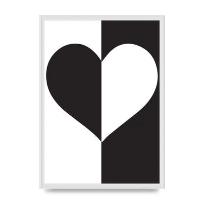 Split Heart Black White Printed Poster - A2 framed