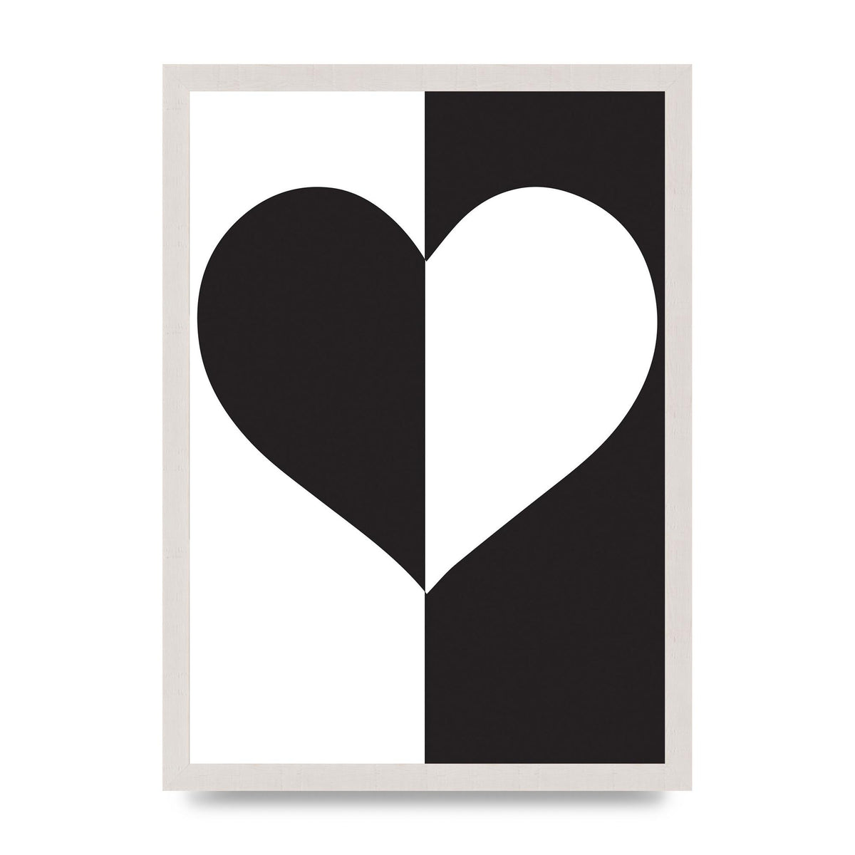 Split Heart Black White Printed Poster - A3 framed