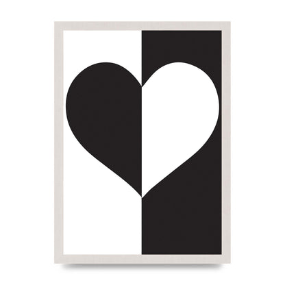 Split Heart Black White Printed Poster - A3 framed